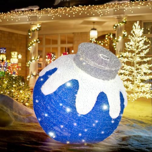 Outdoor Christmas Ornaments, Lighted Pop-Up Holiday Ball Decoration with 80 LED Lights, 8 Light Functions, Lighted Collapsible Christmas Outdoor Decorations for Yard, Patio, Home