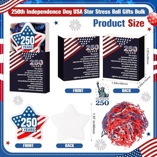 Wettarn 72 Sets 250th Anniversary America Flag Star Toys with Gift Boxes