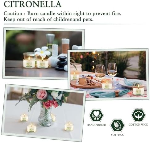 40-Pack Citronella Scented Tealight Candles -Outdoor Candles Natural Soy Wax Candle Bulk, Smokeless & Long-Lasting for Yard, Picnic, Camping Outdoor Comfort.