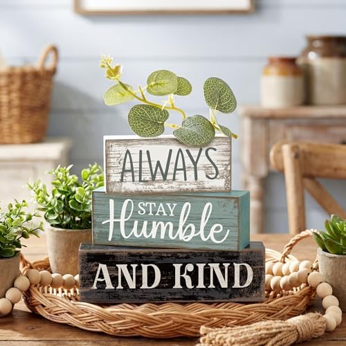 Lineshading 4 Pcs Inspirational Farmhouse Table Decor Wooden Shelves Signs