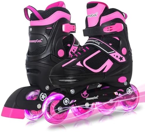 MammyGol Adjustable Inline Skates for Kids Boys Girls Youth Blades Roller Skates with Light up Wheels Ages 4-16