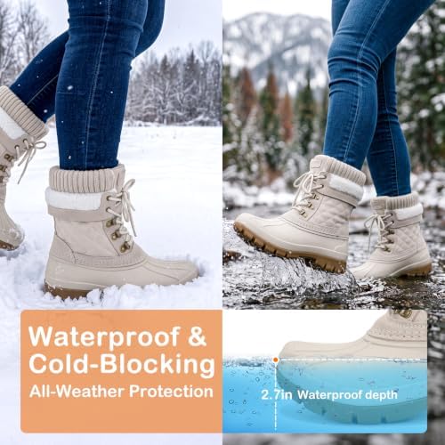 Womens Duck Boots Waterproof Winter Snow Mid-Calf Booties for Cold Weather