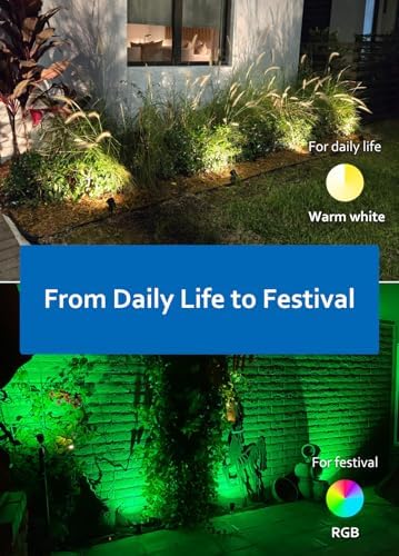 Halloween Christmas Spotlight Outdoor: 12W RGBW LED Spot Lights Outdoor with 16 Color Changing for Yard Garden Decor | 4 Pack of IP65 Waterproof 120V Plug in Landscape Lighting with Remote