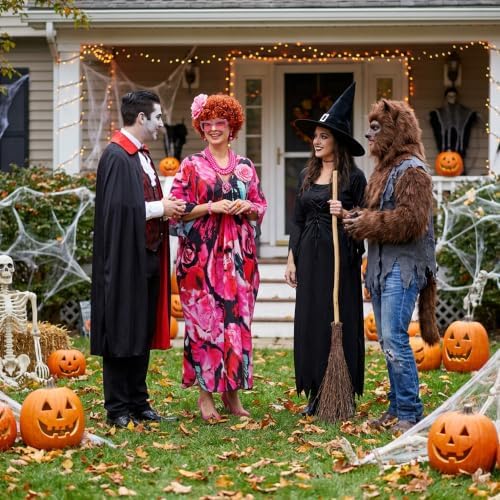 Halloween Women Landlady Costume Caftan Dress Curly Wig Jewelry & Sunglass