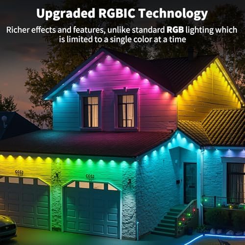 XINKAITE 50FT Permanent Outdoor Lights with 25 LEDs - Smart RGB+IC with 16 Million DIY Colors, IP67 Waterproof, App & Remote Control, Hundreds of Dynamic & Scene Modes for Holidays, Christmas & Home