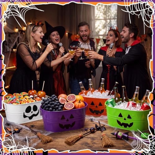 Zonon 4 Pack Halloween Galvanized Buckets, 4 Gal Halloween Candy Bowl