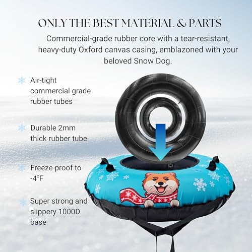 Snow Tube for Adults & Kids | Heavy-Duty Inflatable Snow Tube with Super Slick Base, Freeze-Proof 1000D Base | Durable Snow Tubes for Kids | Snow Dog Series