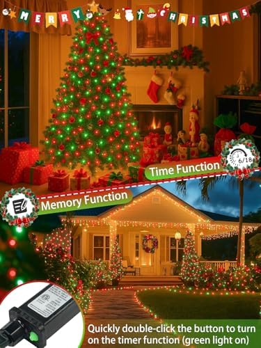 2 Pack 200 LED Christmas Lights 13 Modes Extendable Christmas Tree Lights