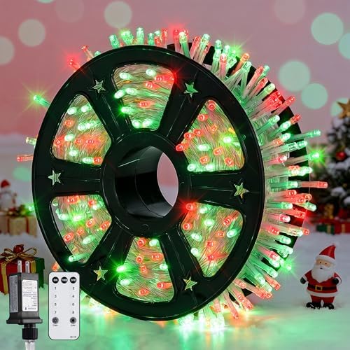 JMEXSUSS 600 LED Red and Green Halloween String Lights Outdoor Clear Wire