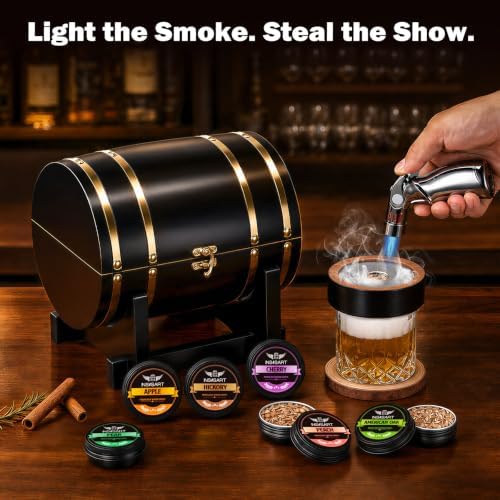 INSISART Whiskey Smoker Kit, Old fashioned Smoker Kit with Barrel,Black