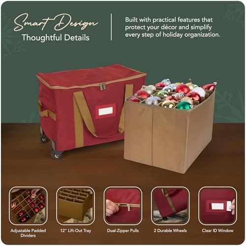 Covermates Rolling Adjustable Ornament Storage Bag, 19.25"W x 13"D x 12.5"H