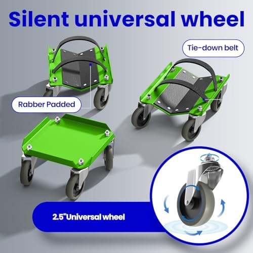 Snowmobile Dolly Set, Heavy Duty Snowmobile Moving System with V-Slide Rubber Pads, 3" TPR Swivel Casters, Steel Garage Storage Dolly for Most Snowmobiles, Up to 1500 lbs Capacity(Green)