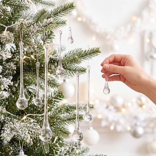 44 Pcs Crystal Glass Teardrop Christmas Ornaments, 7 Multiple Sizes