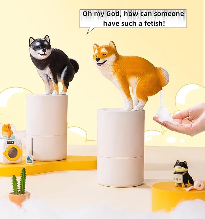 Touchless Foam Soap Dispenser, Mame Shiba Inu Design, 300 mL | Touchless infrared foam dispensing with a refillable 300 mL tank