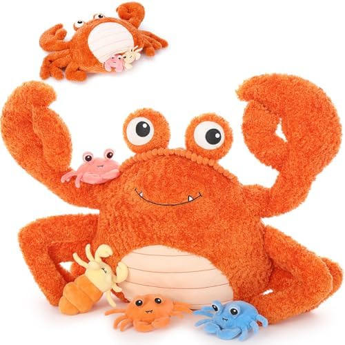 MorisMos Crab Stuffed Animal, 32" Large Mommy Crab with 4 Babies