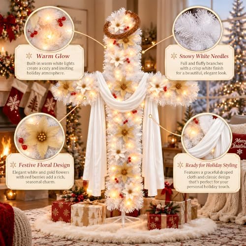 6.2ft Religious Christmas Cross Tree with Light & Scarf