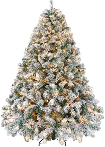 Yaheetech 7.5ft Pre-Lit Snow Flocked Artificial Christmas Tree, 550 Lights