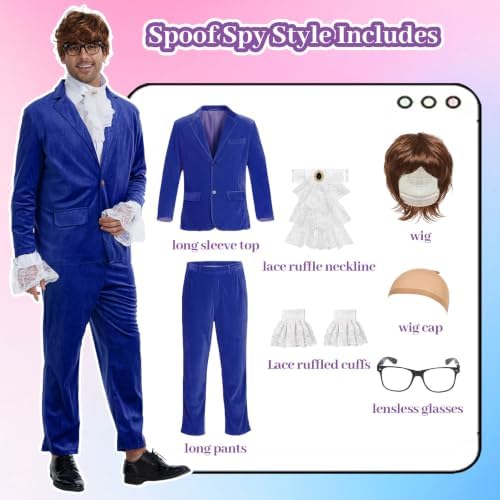 6 Pcs Mens 60's Swinger Spy Costume
