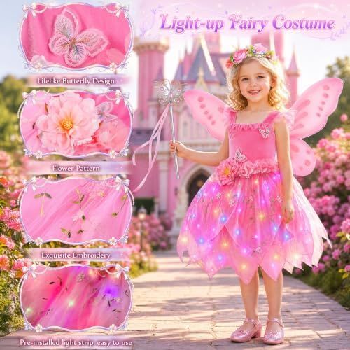 HUITEM Light up Fairy Costume for Girls Role Play Dress Up