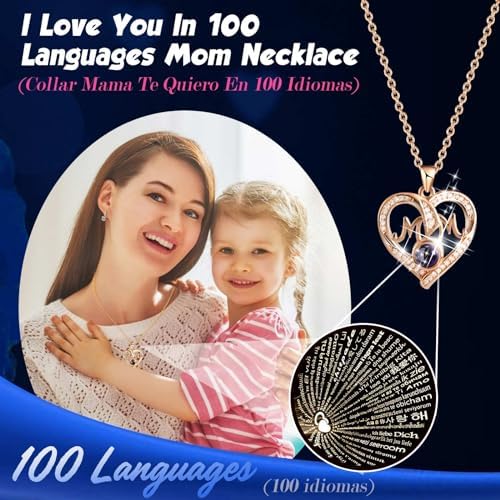 ADDWel Luxury Gifts for Mom from Daughter Son, Preserved Blue Rose Gift Box with I Love You MOM Necklace in 100 Languages, Elegant Birthday Gifts for Mom