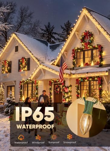 Brightown Christmas Lights Outdoor, 100Ft 100 LED Vintage C9 String Lights