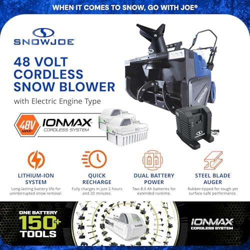 Snow Joe Cordless Snow Blower, 2X Batteries, Dual-Port Charger, 24V-X2-SB22