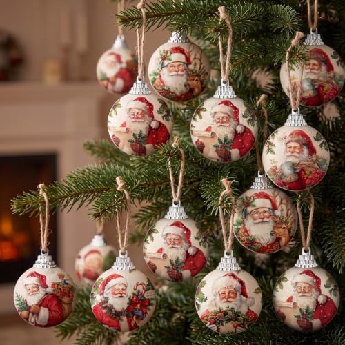 Outus 16 Pcs Christmas Tree Ball Ornaments Vintage Christmas Decorations for Tree Colorful Xmas Decorative Santa Claus Hanging Ball for Farmhouse Home Fireplace Decor Holiday Party Favors