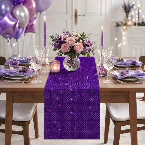 Disco Party Decorations - Purple Sequin Glitter Disco Table Runner