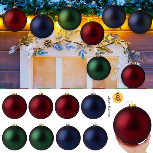 Wettarn 8 Pcs 6" Red Green Blue Christmas Tree Plastic Ball Ornaments