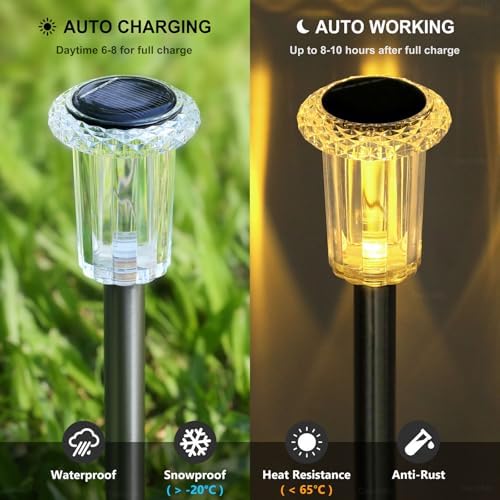DenicMic 10 Pack Solar Pathway Lights Outdoor Waterproof Warm White LED