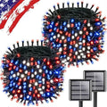 KAQ 2pack 500LED Solar String Lights Outdoor Waterproof Red White Blue