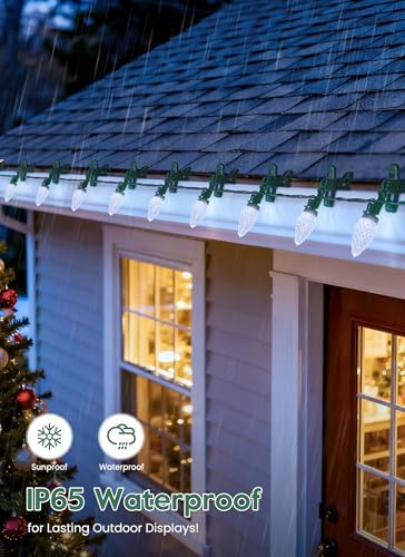 C9 Christmas Lights Outdoor, 102FT 150 LED String Lights with Spring Clips