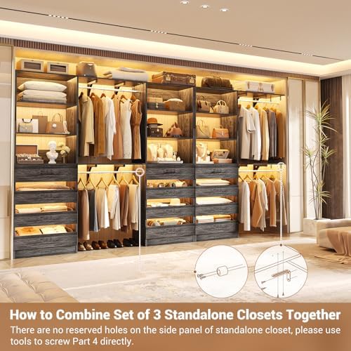 Aheaplus Closet System, 138.5" Closet Organizer with 12 Drawers & 4 Rods