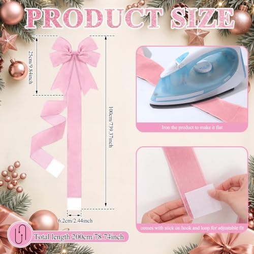 Daifunli 6 Pcs Pink Velvet Christmas Cabinet Bows Ribbons for Kitchen