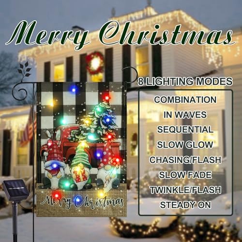 Lighted Christmas Gnomes Garden Flag Outdoor Decor, 12x18 In