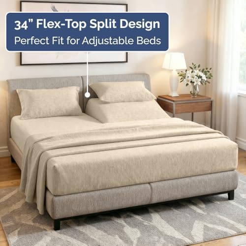 Flex Top Split Head King 4 Piece Sheet Set - Ultra-Soft - Heathered Beige