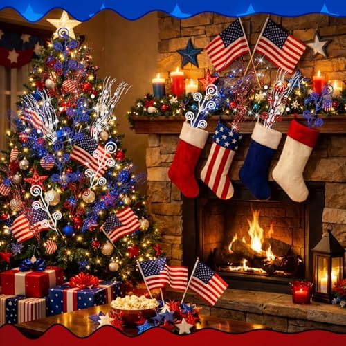 Daifunli 36 Pcs Christmas Tree Pick Spray Ornament, Red Blue, 17'' 12''