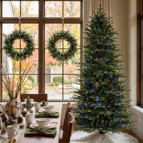 Glitzhome Prelit Artificial Christmas Tree, 7.5ft Full Realistic Majestic Memory Fir with 2,850 Tips and 2,000 Twinkling Micro Lights, 10 Lighting Modes w/Remote Control for Indoor Holiday Decoration