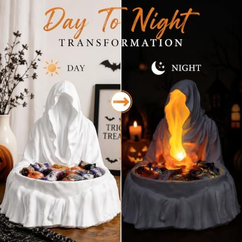 basen Halloween Candy Bowl, White LED Grim Reaper Resin Tabletop Decor