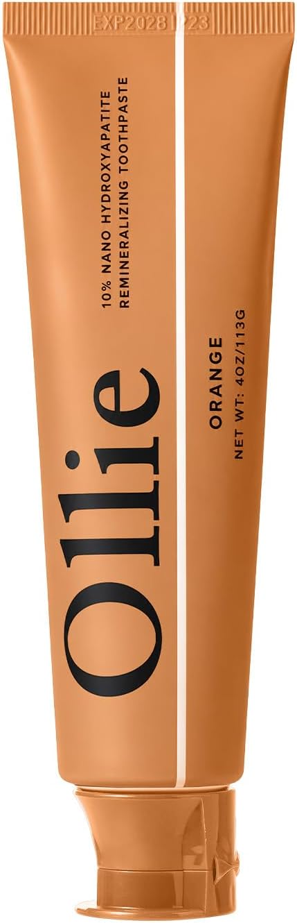 Ollie Fluoride Free 10% Nano Hydroxyapatite Toothpaste, Orange, 4oz | Rod-Shaped Nano HAP, Remineralizes Enamel, Reduces Sensitivity, Reverses Small Cavities, Naturally Whitens Teeth, (Pack of 1)