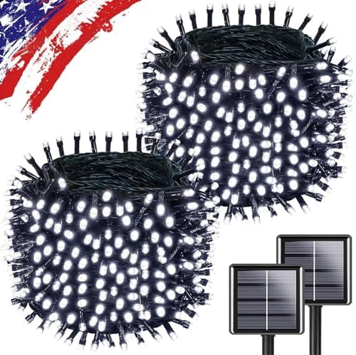 Solar String Lights Outdoor 2Pack 500LED 180FT Christmas Lights Cool White