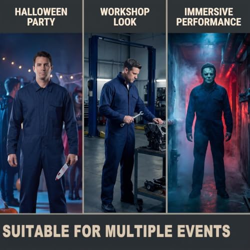 Halloween Killer Jumpsuit with Mask, Horror Killer Jumpsuit with Mask for Halloween Costume Role Play
