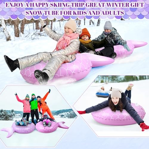 Soulchen 2 Pack Inflatable Snow Tube 36" Snow Sled for Kids Heavy Duty Thickened Bottom Sled for Winter with Sturdy Handles Durable Winter Toys for Outdoor Sledding Tube