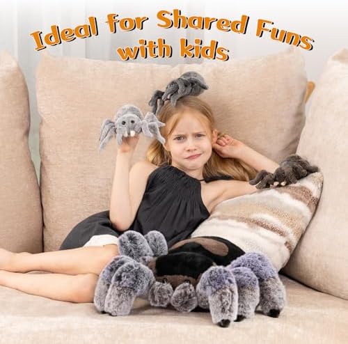 MorisMos Large Spider Plush, 16" Mommy Spider Stuffed Animal with 3 Babies