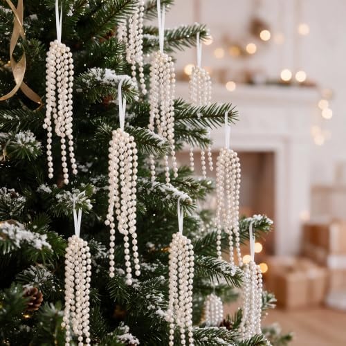 DIYDEC 18PCS Pearl Christmas Tree Ornaments 6in Hanging Tassel Decor