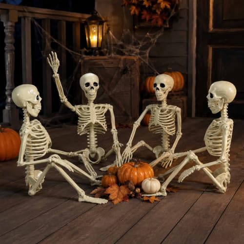 Znorso 4 Pack 24” Halloween Skeleton Decorations, 2FT Posable Full Body Hanging Skeleton with Movable Joints for Halloween Skeletons Decor Yard Patio Lawn Garden Skeleton Props (4, 24 in)