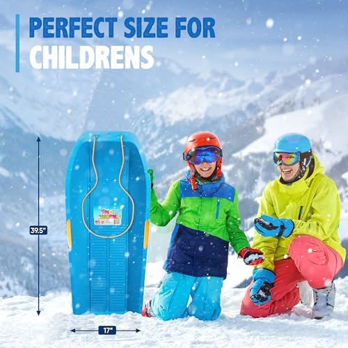 39" Toboggan Lifetime Sled: Durable High-Density Plastic Sleds for Kids, and Teens 1 Person Snow Sleds for Kids and Teens W/Handles and Pull Rope