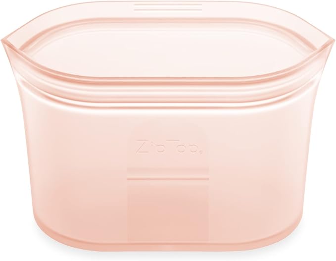 Zip Top Reusable Food Storage Bags | Small Dish [Peach] | Silicone Meal Prep Container | Microwave, Dishwasher and Freezer Safe | Made in the USA