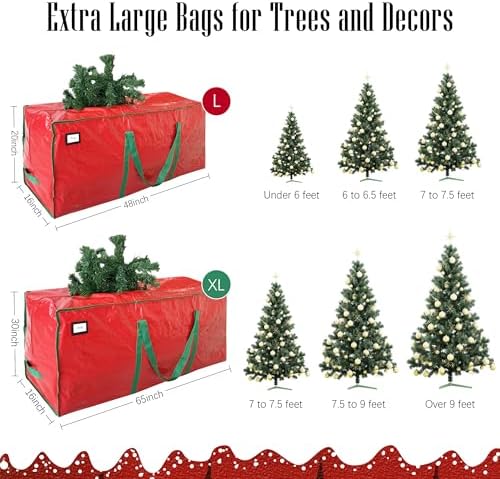 Cosy Family 7.5 ft Christmas Tree Storage Bag - Durable Heavy Duty Extra Large Artificial Xmas Holiday Tree Bag with Reinforced Handles and Dual Zippers Wide Opening - Red