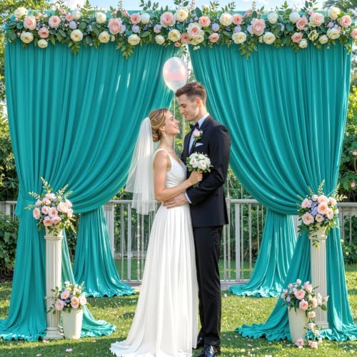 4 Panels Turquoise Backdrop Curtain for Parties Wrinkle Free Photo Backdrops Drapes Background Fabric Decoration for Baby Shower Wedding Birthday Party 20ft(W) x 10ft(H)
